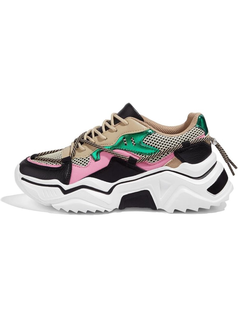 Women's Black/Green Colorful Stylish Platform Fashion Chunky Walking Sneaker